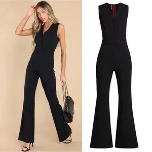 NWT SPANX The Perfect Sleeveless Jumpsuit 1X Tall Flare Leg Black Ponte Stretch